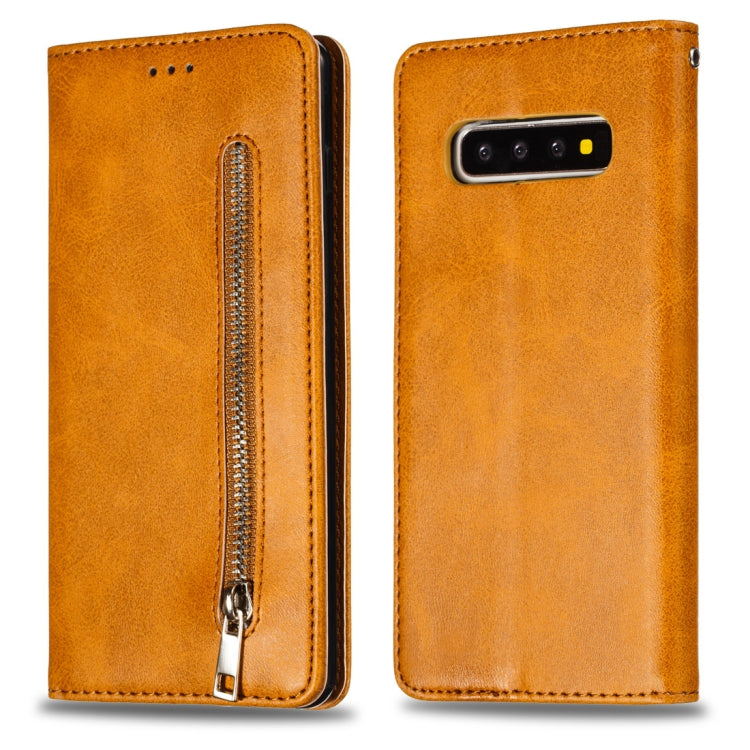 Calf Texture Zipper Magnetic Horizontal Flip Leather Case for Galaxy S10+, with Wallet & Holder & Card Slots