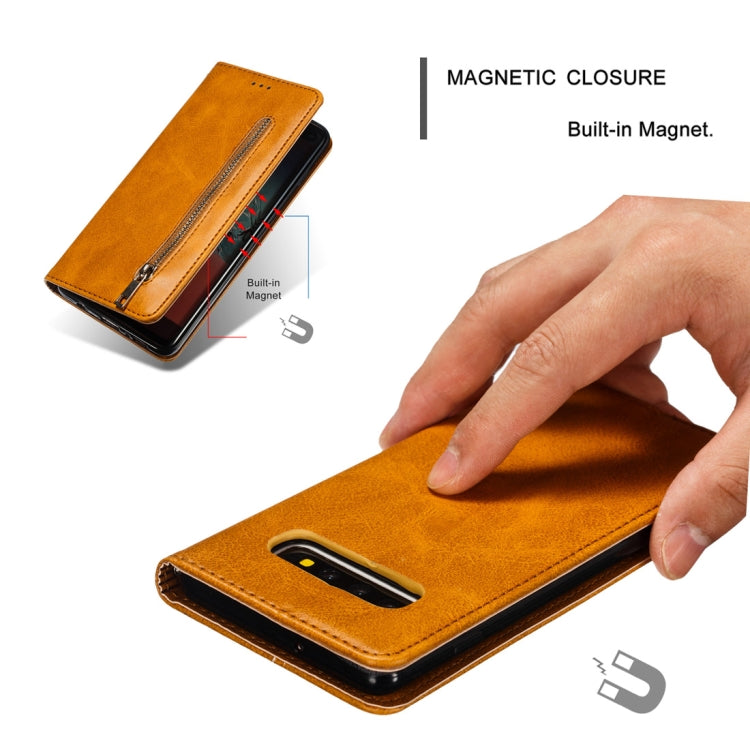 Calf Texture Zipper Magnetic Horizontal Flip Leather Case for Galaxy S10+, with Wallet & Holder & Card Slots