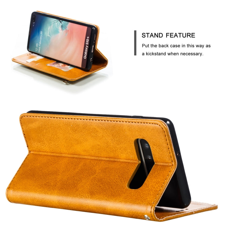 Calf Texture Zipper Magnetic Horizontal Flip Leather Case for Galaxy S10+, with Wallet & Holder & Card Slots