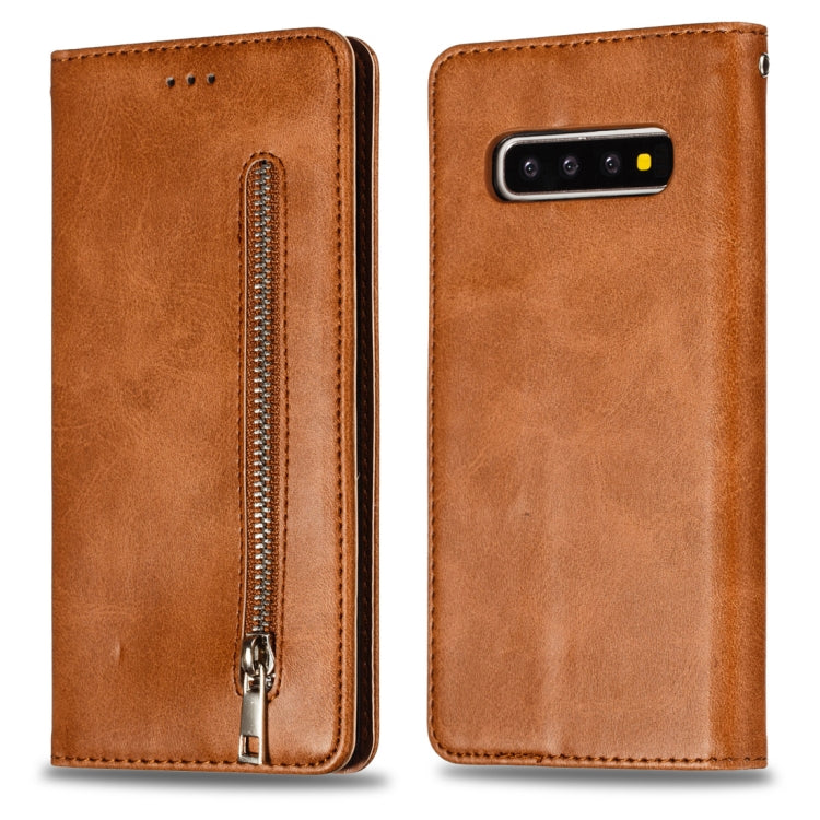 Calf Texture Zipper Magnetic Horizontal Flip Leather Case for Galaxy S10+, with Wallet & Holder & Card Slots