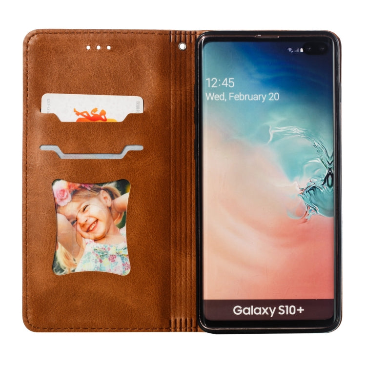 Calf Texture Zipper Magnetic Horizontal Flip Leather Case for Galaxy S10+, with Wallet & Holder & Card Slots