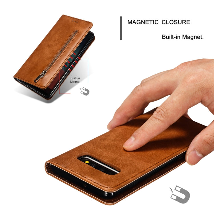 Calf Texture Zipper Magnetic Horizontal Flip Leather Case for Galaxy S10+, with Wallet & Holder & Card Slots