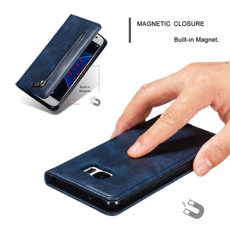Calf Texture Zipper Magnetic Horizontal Flip Leather Case for Galaxy S7, with Wallet & Holder & Card Slots