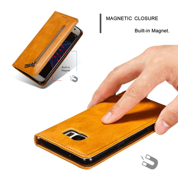 Calf Texture Zipper Magnetic Horizontal Flip Leather Case for Galaxy S7, with Wallet & Holder & Card Slots
