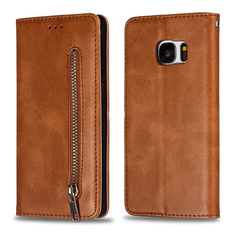 Calf Texture Zipper Magnetic Horizontal Flip Leather Case for Galaxy S7, with Wallet & Holder & Card Slots