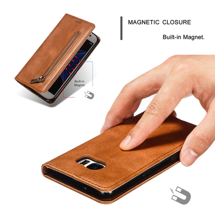Calf Texture Zipper Magnetic Horizontal Flip Leather Case for Galaxy S7, with Wallet & Holder & Card Slots