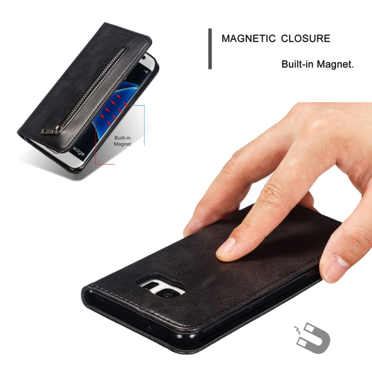 Calf Texture Zipper Magnetic Horizontal Flip Leather Case for Galaxy S7 Edge, with Wallet & Holder & Card Slots