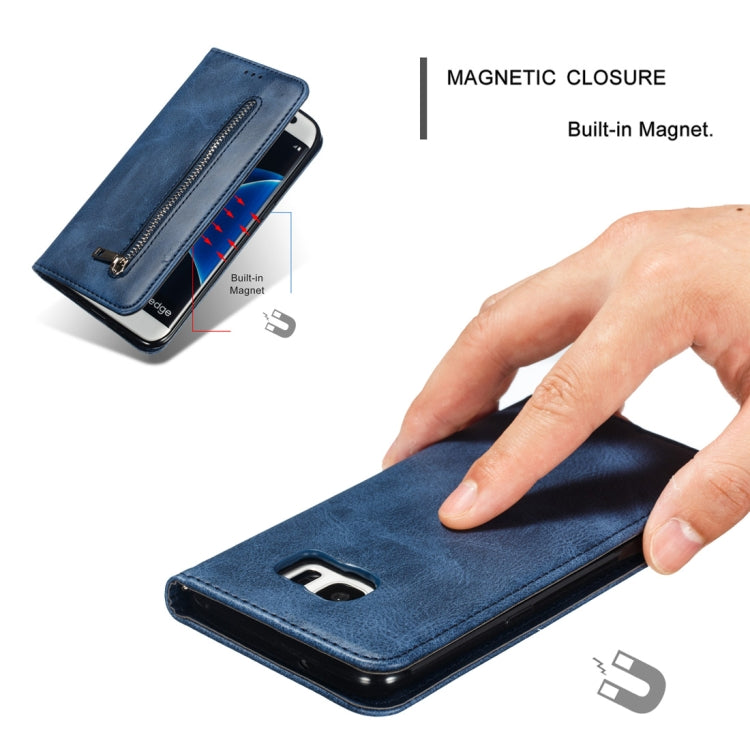 Calf Texture Zipper Magnetic Horizontal Flip Leather Case for Galaxy S7 Edge, with Wallet & Holder & Card Slots