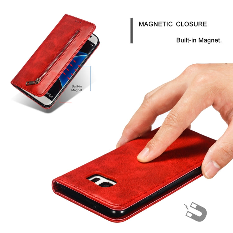 Calf Texture Zipper Magnetic Horizontal Flip Leather Case for Galaxy S7 Edge, with Wallet & Holder & Card Slots