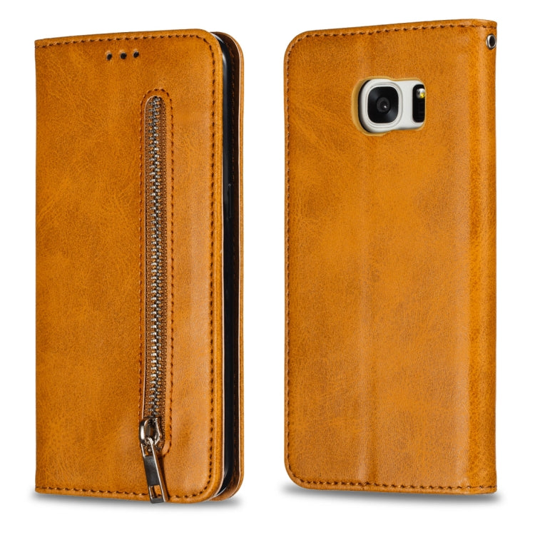 Calf Texture Zipper Magnetic Horizontal Flip Leather Case for Galaxy S7 Edge, with Wallet & Holder & Card Slots