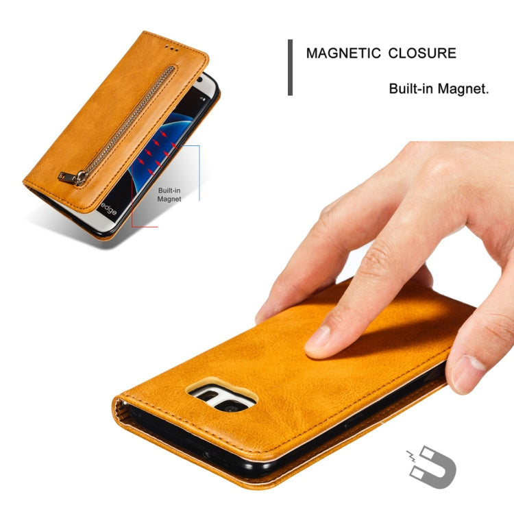 Calf Texture Zipper Magnetic Horizontal Flip Leather Case for Galaxy S7 Edge, with Wallet & Holder & Card Slots