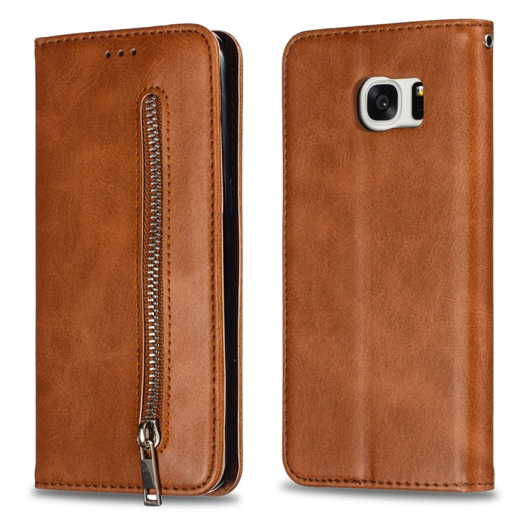 Calf Texture Zipper Magnetic Horizontal Flip Leather Case for Galaxy S7 Edge, with Wallet & Holder & Card Slots