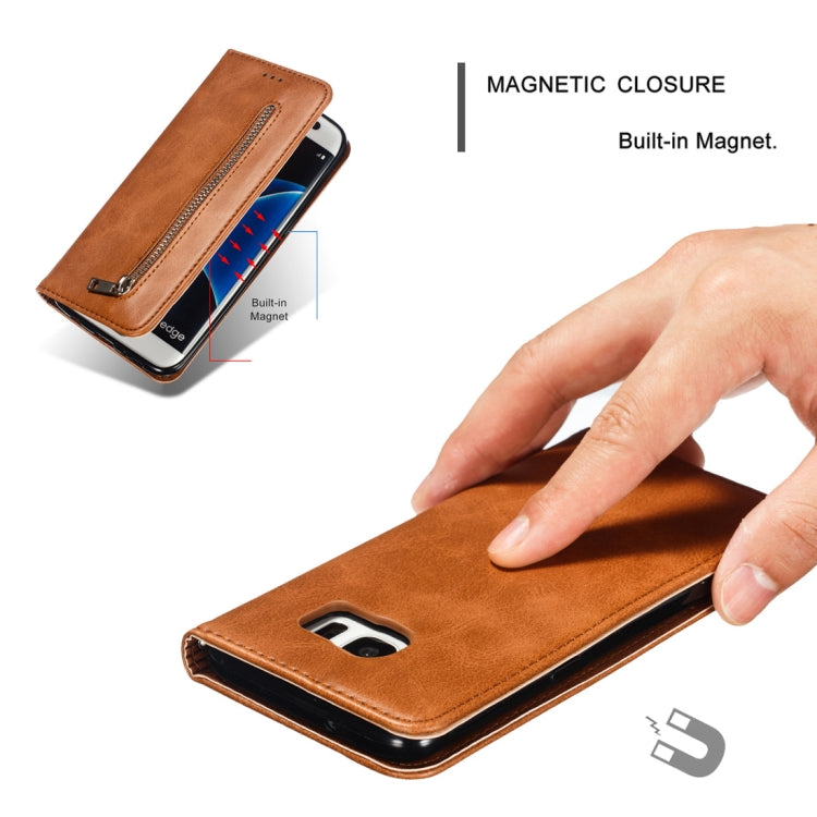 Calf Texture Zipper Magnetic Horizontal Flip Leather Case for Galaxy S7 Edge, with Wallet & Holder & Card Slots