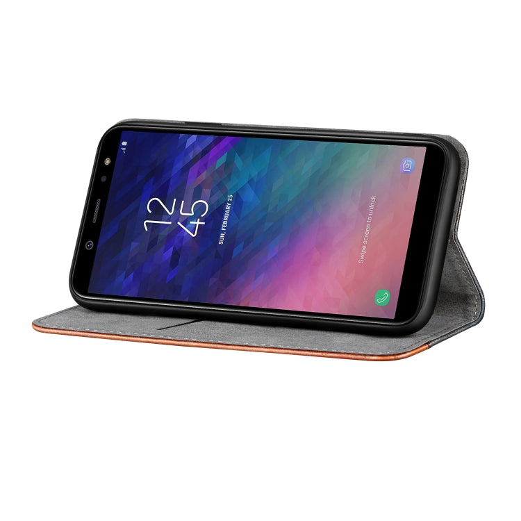 Business Solid Color Stitching Horizontal Flip Leather Case for Galaxy A6 (2018), with Holder & Card Slots & Wallet & Lanyard