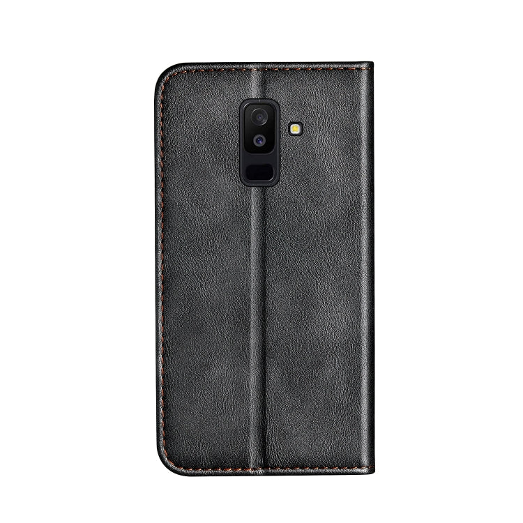 Business Solid Color Stitching Horizontal Flip Leather Case for Galaxy A6+ (2018), with Holder & Card Slots & Wallet & Lanyard