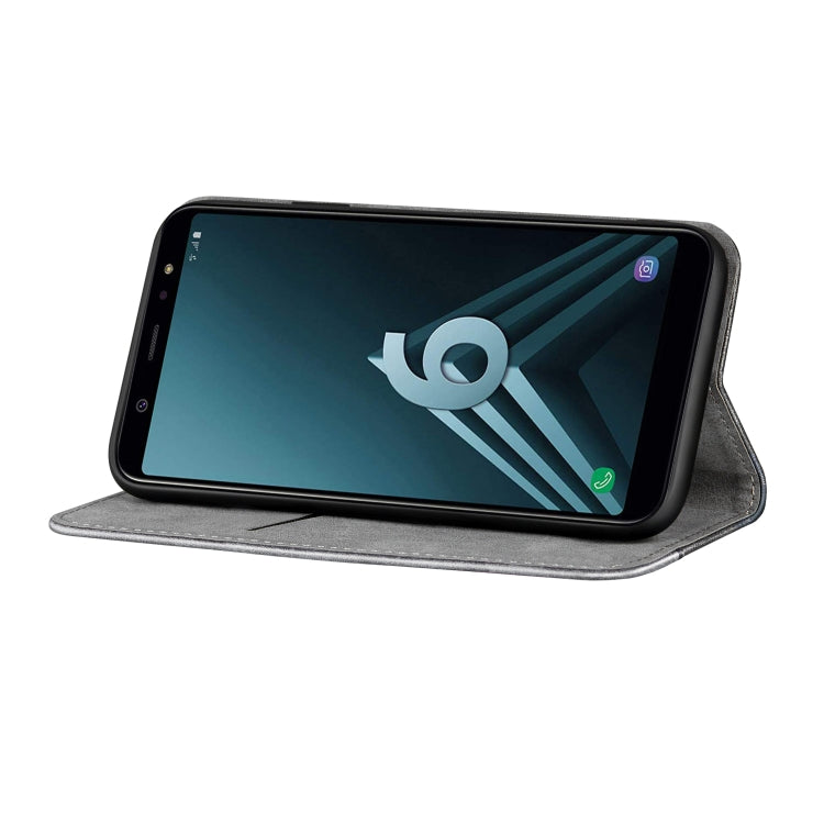 Business Solid Color Stitching Horizontal Flip Leather Case for Galaxy A6+ (2018), with Holder & Card Slots & Wallet & Lanyard
