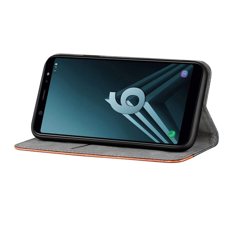 Business Solid Color Stitching Horizontal Flip Leather Case for Galaxy A6+ (2018), with Holder & Card Slots & Wallet & Lanyard
