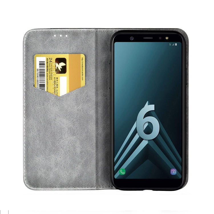 Business Solid Color Stitching Horizontal Flip Leather Case for Galaxy A6+ (2018), with Holder & Card Slots & Wallet & Lanyard