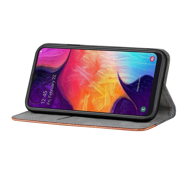 Business Solid Color Stitching Horizontal Flip Leather Case for Galaxy A20 & 30, with Holder & Card Slots & Wallet & Lanyard