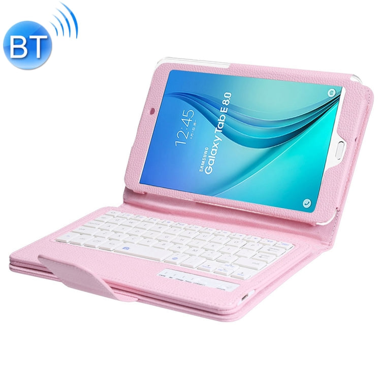 T377 For Galaxy Tab E 8.0 T377 Detachable Plastic Bluetooth Keyboard + Litchi Texture PU Leather Tablet Case with Holder