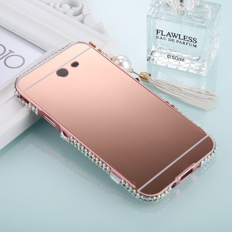 For Galaxy J3 (2017) (US Version) Pearl Chain Pendant Diamond Encrusted Electroplating Mirror PC Protective Cover Case
