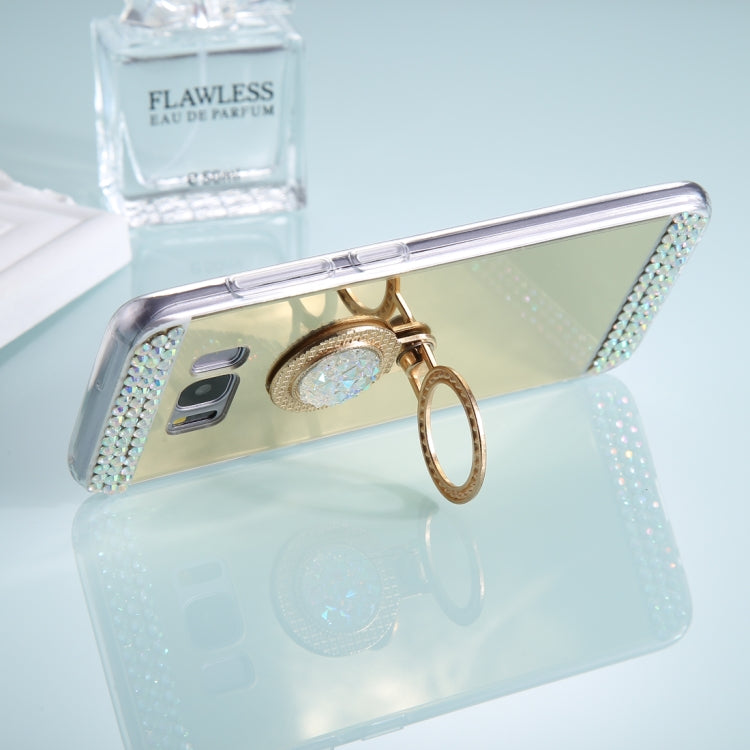 For Galaxy S8+ / G9550 Diamond Encrusted Electroplating Mirror Protective Cover Case with Ring Holder