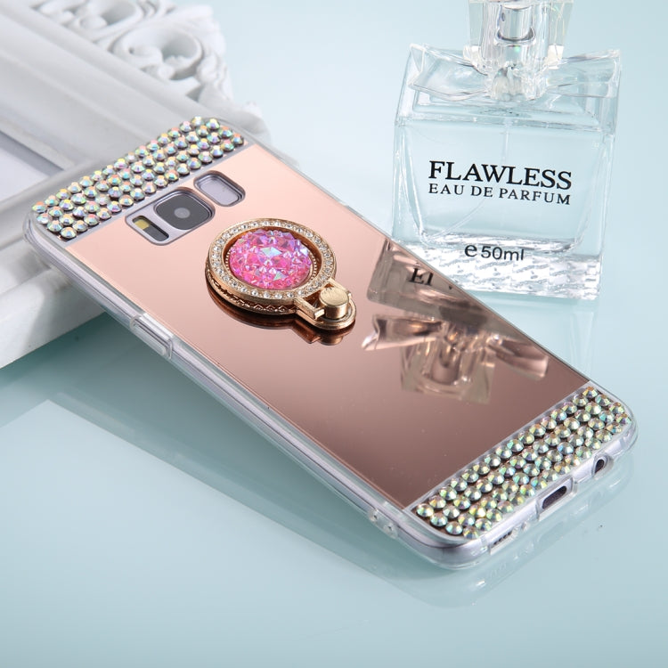 For Galaxy S8+ / G9550 Diamond Encrusted Electroplating Mirror Protective Cover Case with Ring Holder