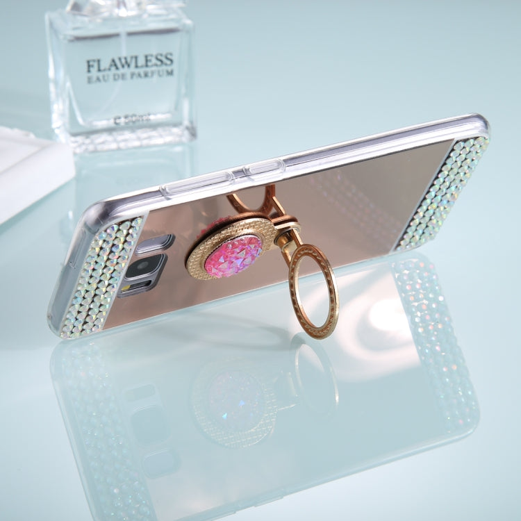 For Galaxy S8+ / G9550 Diamond Encrusted Electroplating Mirror Protective Cover Case with Ring Holder