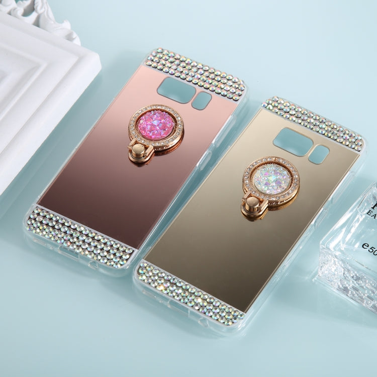 For Galaxy S8+ / G9550 Diamond Encrusted Electroplating Mirror Protective Cover Case with Ring Holder