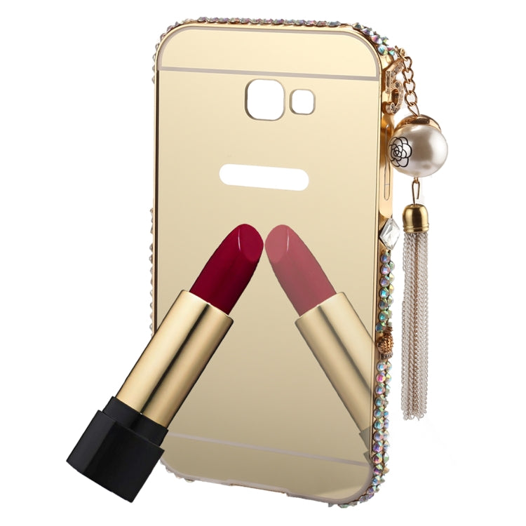 For Galaxy  A5 (2017) Pearl Chain Pendant Diamond Encrusted Electroplating Mirror PC Protective Cover Case