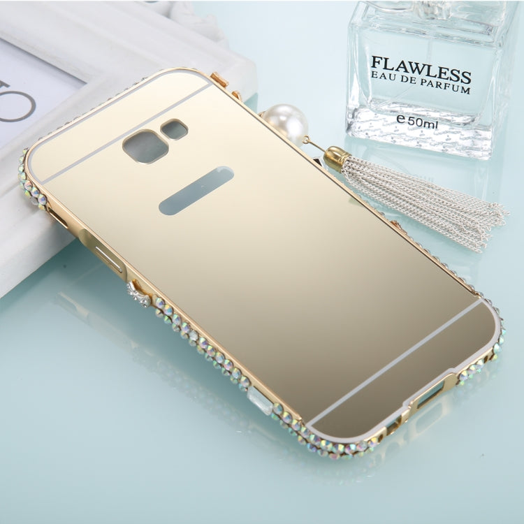 For Galaxy  A5 (2017) Pearl Chain Pendant Diamond Encrusted Electroplating Mirror PC Protective Cover Case