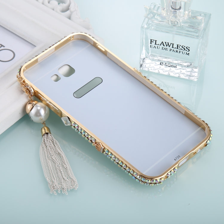 For Galaxy  A5 (2017) Pearl Chain Pendant Diamond Encrusted Electroplating Mirror PC Protective Cover Case