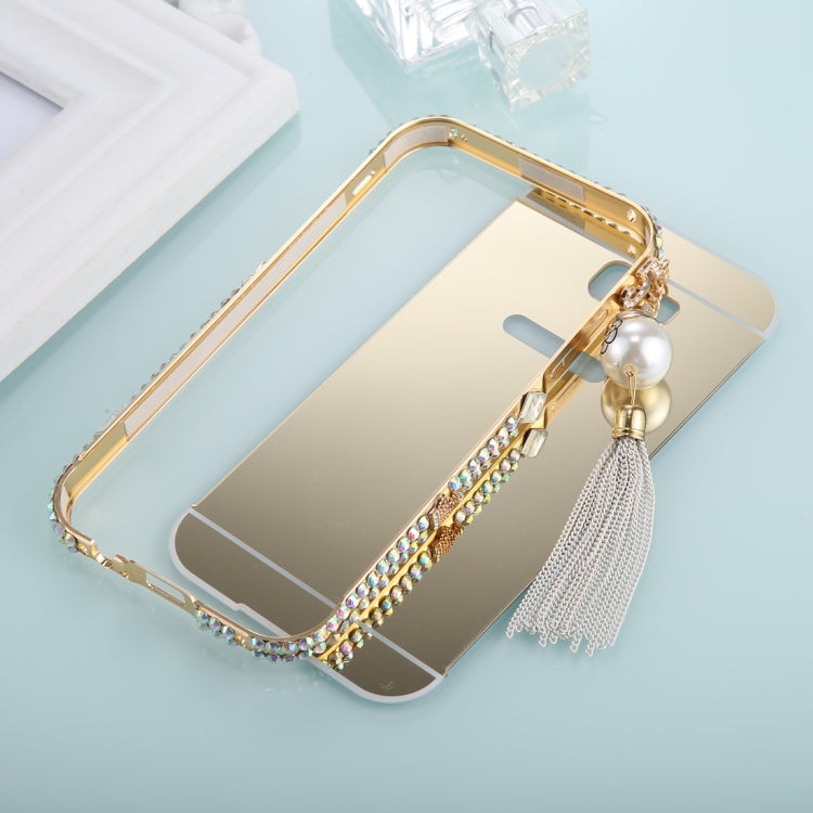 For Galaxy  A5 (2017) Pearl Chain Pendant Diamond Encrusted Electroplating Mirror PC Protective Cover Case