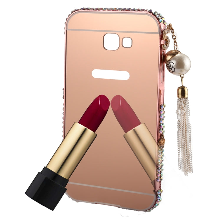 For Galaxy  A5 (2017) Pearl Chain Pendant Diamond Encrusted Electroplating Mirror PC Protective Cover Case
