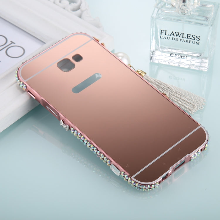 For Galaxy  A5 (2017) Pearl Chain Pendant Diamond Encrusted Electroplating Mirror PC Protective Cover Case