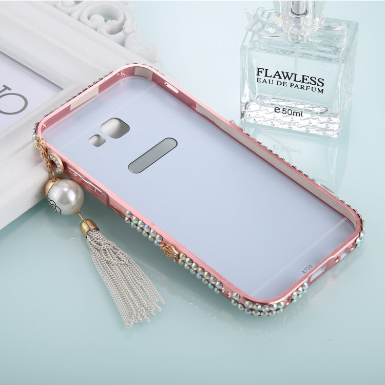 For Galaxy  A5 (2017) Pearl Chain Pendant Diamond Encrusted Electroplating Mirror PC Protective Cover Case