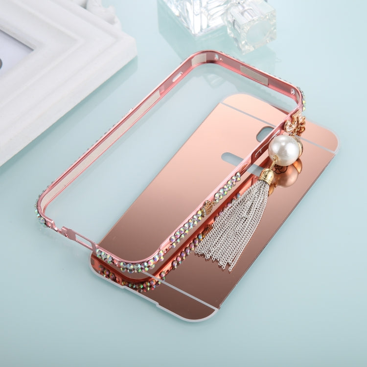 For Galaxy  A5 (2017) Pearl Chain Pendant Diamond Encrusted Electroplating Mirror PC Protective Cover Case