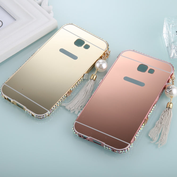 For Galaxy  A5 (2017) Pearl Chain Pendant Diamond Encrusted Electroplating Mirror PC Protective Cover Case