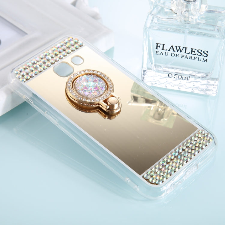 For Galaxy A7 (2017) Diamond Encrusted Electroplating Mirror Protective Cover Case with Ring Holder