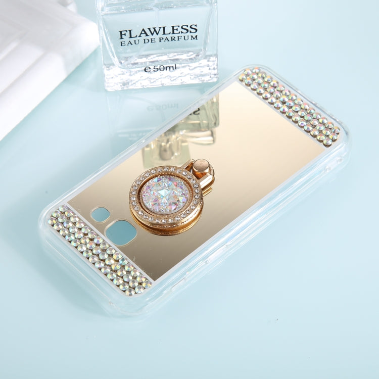 For Galaxy A7 (2017) Diamond Encrusted Electroplating Mirror Protective Cover Case with Ring Holder