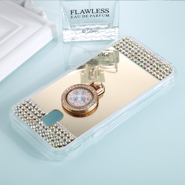 For Galaxy J7 (2017) (EU Version) Diamond Encrusted Electroplating Mirror Protective Cover Case with Ring Holder