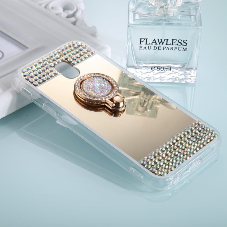 For Galaxy J7 (2017) (EU Version) Diamond Encrusted Electroplating Mirror Protective Cover Case with Ring Holder