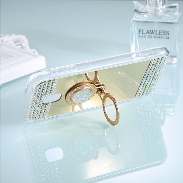 For Galaxy J7 (2017) (EU Version) Diamond Encrusted Electroplating Mirror Protective Cover Case with Ring Holder