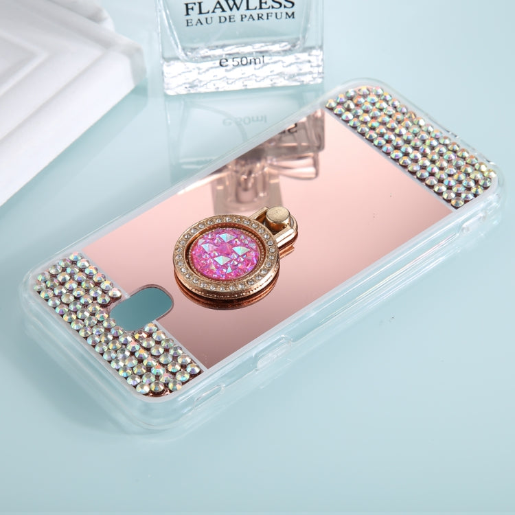 For Galaxy J7 (2017) (EU Version) Diamond Encrusted Electroplating Mirror Protective Cover Case with Ring Holder