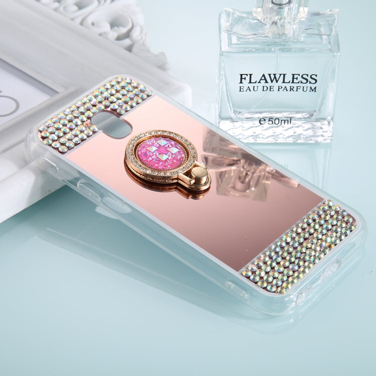 For Galaxy J7 (2017) (EU Version) Diamond Encrusted Electroplating Mirror Protective Cover Case with Ring Holder