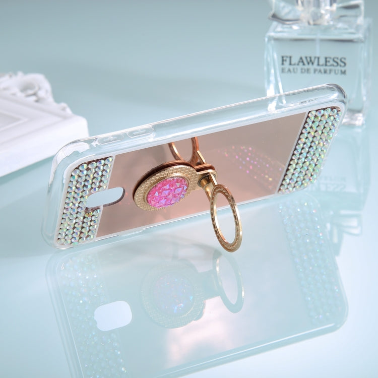 For Galaxy J7 (2017) (EU Version) Diamond Encrusted Electroplating Mirror Protective Cover Case with Ring Holder
