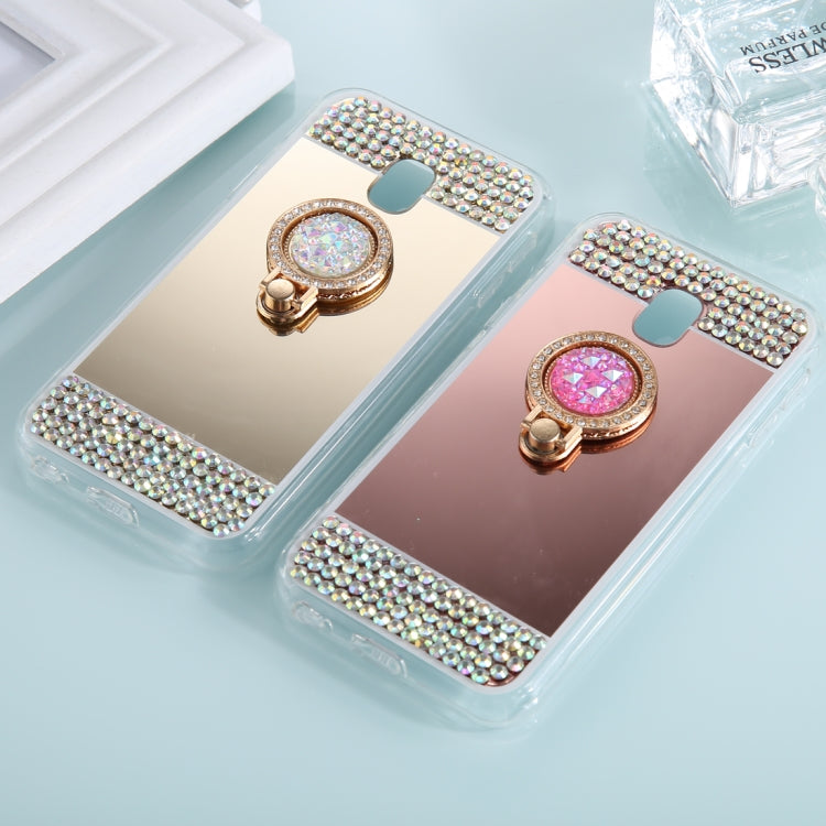 For Galaxy J7 (2017) (EU Version) Diamond Encrusted Electroplating Mirror Protective Cover Case with Ring Holder