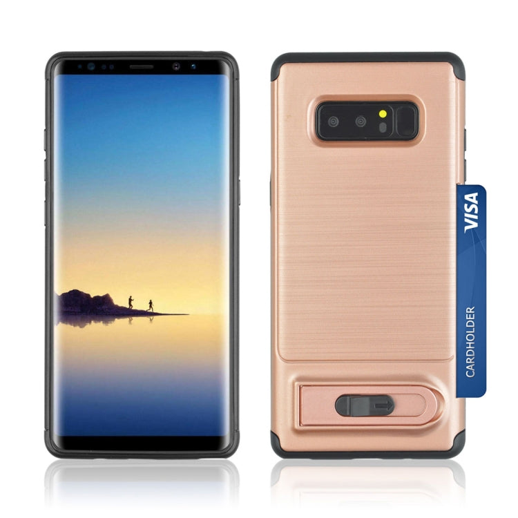 For Galaxy Note 8 Brushed Texture TPU+PC Protective Back Case with Holder & Card Slot