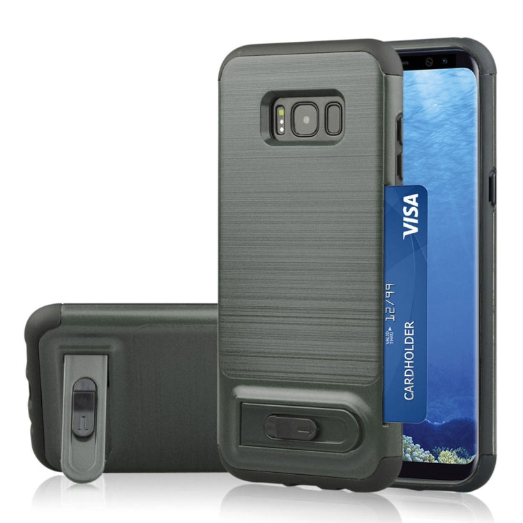 For Galaxy S8 + / G955 Brushed Texture TPU+PC Protective Back Case with Holder & Card Slot