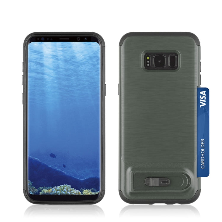 For Galaxy S8 + / G955 Brushed Texture TPU+PC Protective Back Case with Holder & Card Slot